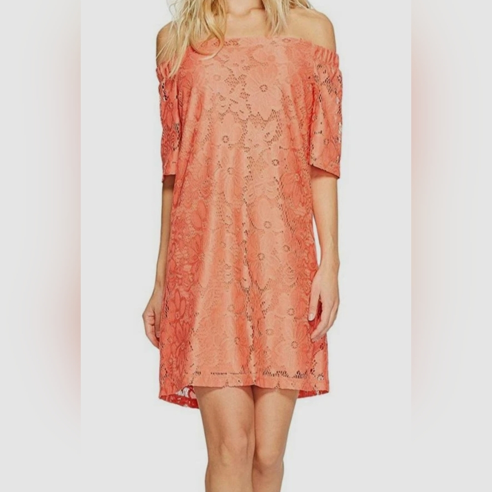 Donna Morgan Women's Orange Off The Shoulder Lace Sheath Dress Size 12